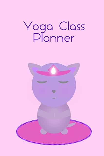 Violet cat meditating yoga class planner