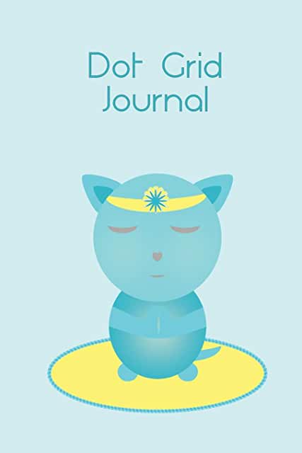 Turquoise cat meditating dot grid journal