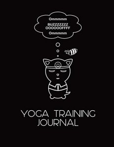 Cat meditating with bee yoga training journal