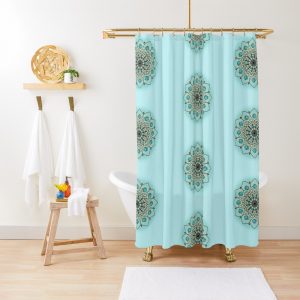 Turquoise and gold mandala patterned shower curtain