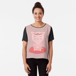 Peach cat meditating on mat chiffon top