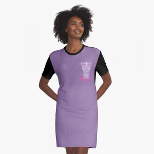 Mauve cat meditating graphic t dress