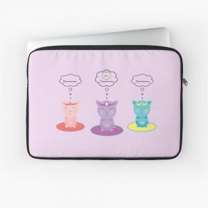 Three pastel cats meditating laptop skin