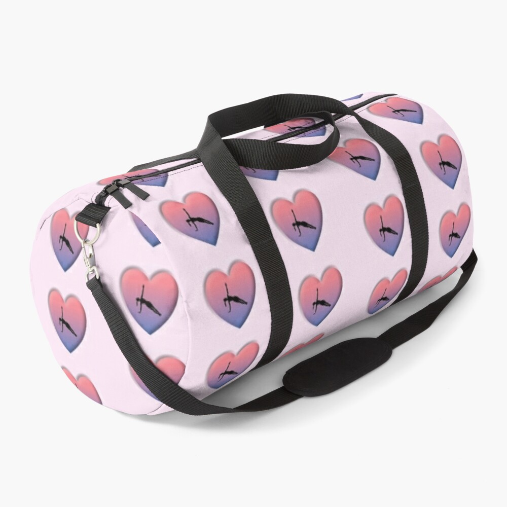 Yoga girl in heart pattern duffle bag